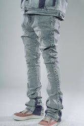 V DENIM - DENIM FLARED JEANS /SUEDE CUT / SEW AND PEARL